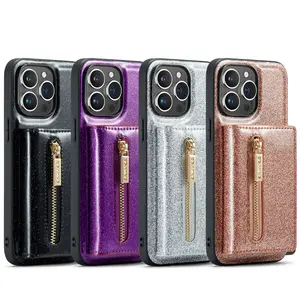 luxury holder leather wallet phone case back cover for iphone 15 14 13 12 11 pro max mobile with zipper