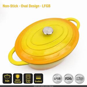 <span class=keywords><strong>Cocotte</strong></span> ovale en <span class=keywords><strong>fonte</strong></span> émaillée Senny 29cm 33cm, dégradé orange-jaune, avec couvercle et double poignée, vente en gros usine - Product Image 1