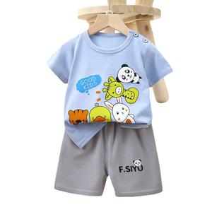 Nuovo Completo Estivo Unisex per Bambini in Puro Cotone, Stile Coreano con Stampa Animale Cartoon - Product Image 5