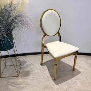 Meubles d'hôtel de haute qualité à dossier rond brillant chromé métal doré fer PU <span class=keywords><strong>coussin</strong></span> siège Banquet chaises d'événement - Product Image 4