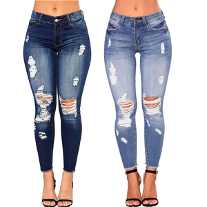 Venta Directa al Por Mayor de <span class=keywords><strong>Jeans</strong></span> <span class=keywords><strong>Negros</strong></span> <span class=keywords><strong>Rotos</strong></span> de Cintura Alta para <span class=keywords><strong>Mujer</strong></span>, Elásticos, Ajustados y de Estilo Casual para Verano - Product Image 1