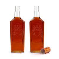 Bouteilles de vin carrées de luxe personnalisées OEM en gros avec bouchons en verre sérigraphiés pour l'emballage du rhum, du whisky et de la tequila alcoolisés
