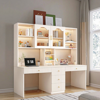 Ensemble de bureau intégré moderne de luxe en bois massif double étagère de bureau pour la maison étudiant écriture ordinateur de bureau utilisation avec lumière