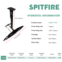 Spitfire 1100 Aile avant en carbone Mât Hydrofoil électronique haute performance pour planche de surf, SUP, paddle, surf en contre-vent et pumping