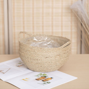 Hand Woven Seagrass <b>Basket</b> Round <b>Storage</b> <b>Basket</b> For Home Office Hotel Decor Degradable And Corrosion Resistant - Product Image 3