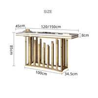 Table console de luxe moderne en acier inoxydable et marbre avec miroir pour le salon