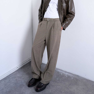 YUCE Pantaloni da Completo da Uomo di Alta Qualità, Stile Streetwear Casual, Gamba Dritta, Vita Alta, Plissettati a Quadri - Product Image 1