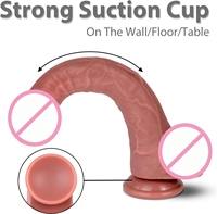 Dildo manuel réaliste en silicone liquide double couche, doux, avec ventouse, sûr pour le corps, étanche, écologique, couleur chair