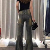 Pantalon en jean pour femme Automne Hiver 2025, taille haute, cargo, style Goblin Core Kpop, coupe évasée, Y2K japonais, extensible, style années 2000, Gyaru
