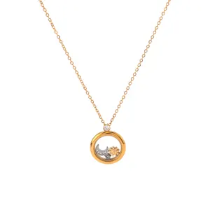 Trendy New Design Star Moon Sun Double Layer Three-Dimensional Stainless Steel Necklace Neck Ornaments