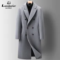 Manteau long en laine pour homme automne-hiver, double boutonnage, anti-plis, anti-rétrécissement, col mandarin, grande taille