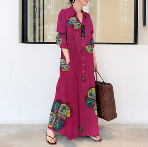 Abito Lungo da Donna in Cotone <span class=keywords><strong>e</strong></span> Lino, <span class=keywords><strong>Vestito</strong></span> Casual con Maniche Lunghe, Tasche <span class=keywords><strong>e</strong></span> Bottoni, Nuovo Abaya Musulmano, Taglie Plus - Product Image 5