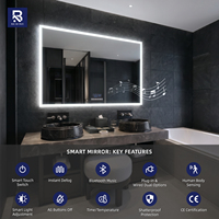 Miroir de salle de bain rectangulaire intelligent à LED avec haut-parleur Bluetooth, horloge numérique et éclairage frontal, anti-buée, pour hôtels 5 étoiles, projet personnalisé
