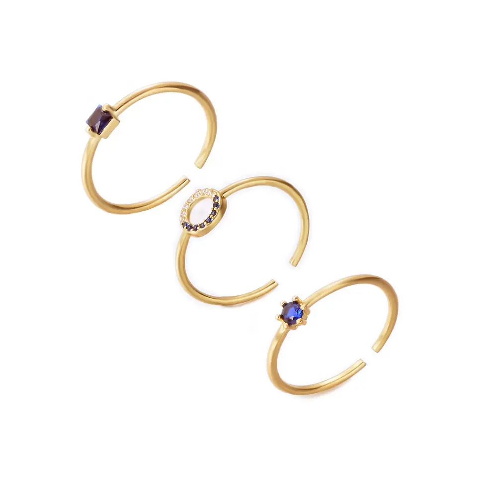 Anel aberto unissex, anel da moda 18k, banhado a ouro, ajustável, anel de zircônio, conjunto de joias para presente