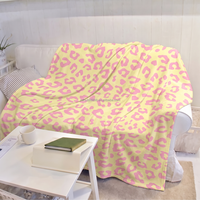 Couverture en flanelle douce en microfibre rose à pois animaux, confortable et chaude, pour la décoration de chambre de filles, couverture de sieste