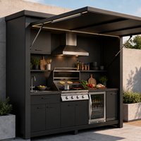 Ensemble de cuisine extérieure automatique avec gril, évier, réfrigérateur et auvent LED