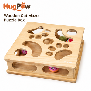 Boîte à puzzle en bois pour <span class=keywords><strong>chat</strong></span> avec labyrinthe à empreintes de pattes et balles sonores, jouet interactif distributeur de friandises pour chats d'intérieur - Product Image 1