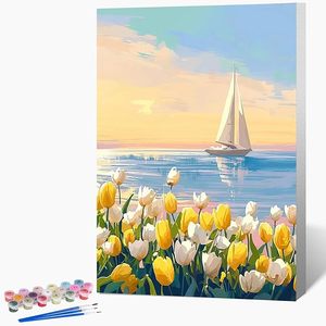 Kit di Pittura Acrilica Fai-da-Te Songwoo, Cielo Tramonto Morbido, <span class=keywords><strong>Tulipani</strong></span> Pastello, Paesaggio Marino, Dipingere <span class=keywords><strong>con</strong></span> i Numeri - Product Image 2