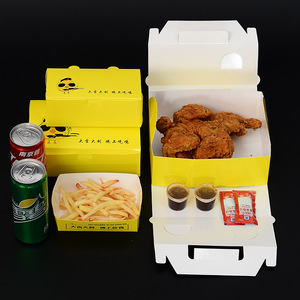 Boîte à lunch jetable en papier couché blanc, pliable, de qualité alimentaire, résistante à la graisse, pour poulet à emporter et salades - Product Image 4