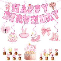 Bannière de fête d'anniversaire sur le thème du ballet rose, décoration de gâteau en spirale suspendue pour filles, décorations de fête d'anniversaire de danseuse de ballet