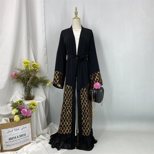 Luxury Sparkle Gold <b>Sequins</b> Stitching Chiffon Bottom Elegant Cardigan Popular Eid Muslim Modest Women Abaya 1863# - Product Image 6