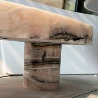 Table basse ovale de luxe en onyx rose avec base à double cylindre, table à thé en marbre poli à la main pour villa, salon, maison