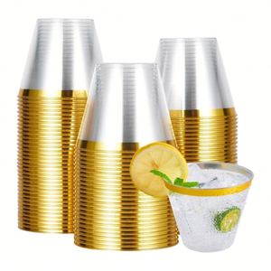 9 oz Disposable <b>Plastic</b> Party <b>Cups</b> Gold <b>Plastic</b> <b>Cups</b> Elegant Clear <b>Plastic</b> <b>Cups</b> Gold Rimmed Disposable Cocktail Wine Glasses - Product Image 1