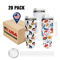 Lot de 20 gobelets blancs de 40 oz pour sublimation, avec poignée, en acier inoxydable à double paroi, entrepôt USA