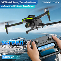 Drone T1000 MAX avec caméra HD et moteur sans balais, quadricoptère RC à vol stationnaire par flux optique avec télécommande à écran