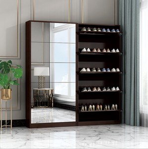 Estante de madera de nogal <span class=keywords><strong>con</strong></span> tapa para zapatos, organizador de 3 puertas, caja de almacenamiento <span class=keywords><strong>con</strong></span> <span class=keywords><strong>espejo</strong></span>, nuevo y moderno para el hogar - Product Image 4
