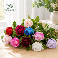 YM Künstliche Rote Rose Seidenblume mit Stiel Einzelner Rosenstiel Hochwertige Realistische Blumen für Brautsträuße und Heimdekoration