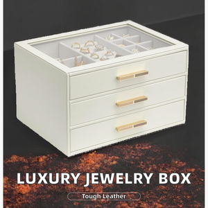 Boîte à bijoux de bureau grande capacité, en cuir PU avec couvercle transparent et doublure en velours, organiseur pour tous types d'accessoires - Product Image 2