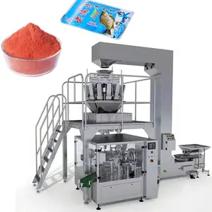 Báscula de pesaje multicabezal, máquina de envasado de gránulos de arroz y maíz, máquina de envasado de bolsas prefabricadas para alimentación de cebo de pescado