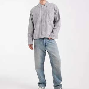 <span class=keywords><strong>Camicia</strong></span> da <span class=keywords><strong>Uomo</strong></span> a Maniche Lunghe in Tessuto Texturizzato Gingham <span class=keywords><strong>Oversize</strong></span>, Resistente alle Pieghe, ad Asciugatura Rapida, Vestibilità Comoda, con Bottoni, per Uso Quotidiano - Product Image 5