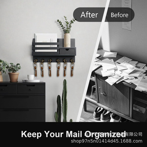 Wooden Wall Mounted Mail And Key Rack With Storage Box And <b>Hooks</b> For Entryway Bedroom Organizing - Product Image 2