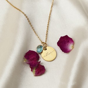 Collar con Piedra de Nacimiento Redonda para Mujer, el Mejor Regalo para las Fiestas, Joyería Navideña, Collar con Nombre de Madre, Collar Grabado a Mano - Product Image 6