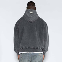 Hoodie Pria Bordir Custom Oversize Drop Shoulder dengan Saku, Ramah Lingkungan, Katun Tebal, Cuci Asam, Vintage