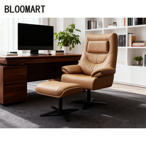 Silla reclinable de cuero genuino de cuero semi con reposacabezas otomano de un solo motor, sofá de salón para sala de estar - Product Image 5