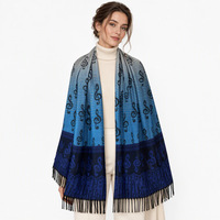 Écharpe longue jacquard haut de gamme pour femme en viscose, motif dégradé, avec pompons, idéale pour l'été et la climatisation
