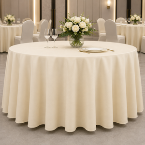 Wholesale Ivory <b>Round</b> Polyester Tablecloth Hotel Restaurant Banquet Event Rental Bulk Supply Custom Size - Product Image 1