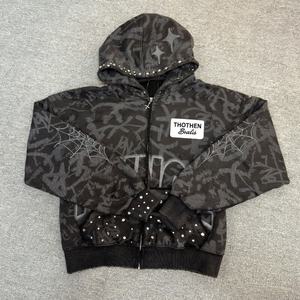 هودي رجالي من المصنع بسحاب، مغسول بالأحماض، 100% قطن، نمط صلب، طباعة بارزة، مقاس XL، طباعة رقمية مباشرة على القماش، نقشة الفهد، هودي بغسيل حمضي ثقيل - Product Image 1