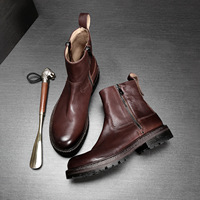 Bottes montantes et bottines pour hommes VOGU en cuir de vachette pleine fleur avec fermeture éclair, semelle extérieure en caoutchouc épais antidérapante et confortable pour l'automne/hiver