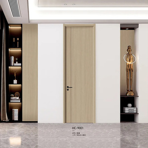 Puerta Interior Minimalista de Madera Sólida HC-9001, Acabado en Madera Clara, Operación Manual, para Dormitorio - Product Image 1
