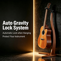 Support de Guitare Auto-Lock en Bois Massif Sapele avec Base Sirène pour Guitares Acoustiques et Électriques, Présentoir Personnalisable avec Logo