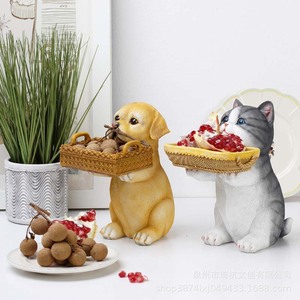 Panier de rangement en résine en forme d'animal, figurine chat chien, organisateur de collations de bureau, support de jouets style osier, décoration cadeau - Product Image 2