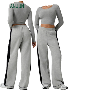 Pantalons de jogging en molleton de coton pour femmes en gros, taille haute, respirants, décontractés, hiver, devant plat, uni, teinture unie, pantalons de survêtement 2025 - Product Image 1