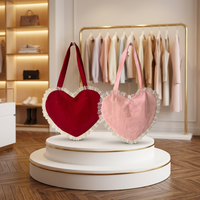 Sac à main romantique en forme de cœur, orné d'un bordure en dentelle blanche, en tissu confortable, sac fourre-tout mignon SweetVibe avec fermeture éclair et motif bonbon