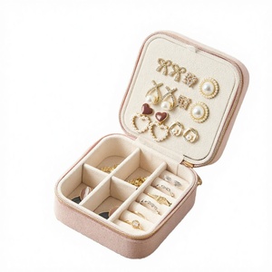 Wholesale Cute Square <b>Mini</b> Velvet Travel Jewelry <b>Storage</b> Case Zipper Closure Personalized Portable Custom logo - Product Image 1