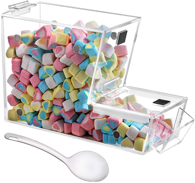WEIHAI Stackable Water Resistant Candy Topping Dispenser 11" X 4" X 7" Acrylic Bin Magnetic Hinged Door Mini Bulk Dispenser