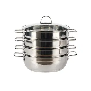 Utensilios de cocina al vapor con tapa para cocinar verduras al vapor Dumpling Steamer Pot Acero inoxidable Stock Pot Soup Pot Saucepot 4 Ti